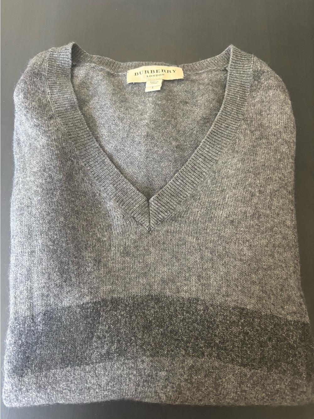 Burberry Grey V-Neck Cashmere Blend Sweater